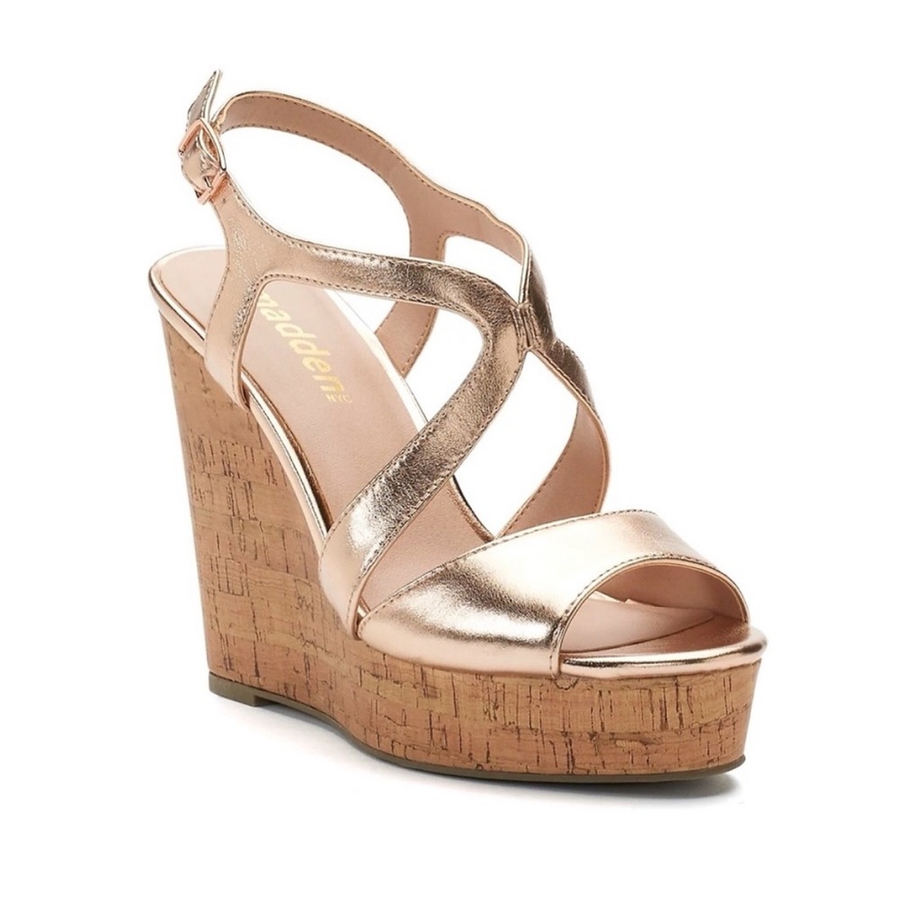 Madden Girl Rose Gold Cork Wedge Sandals